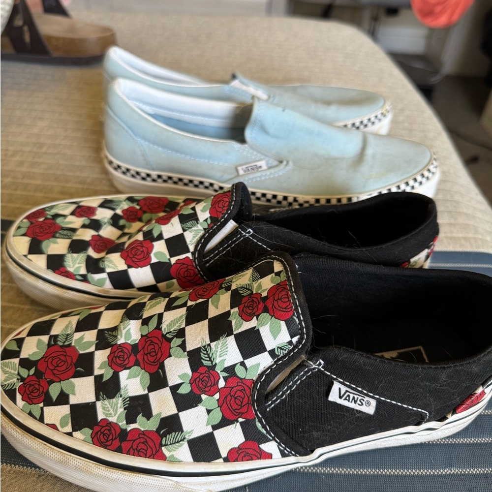 Vans Kids Slip-On Shoes - Black and Red Rose Checkered